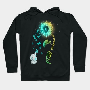 PTSD Awareness Survivor Warrior, Hippie Sunflower Elephant Hoodie